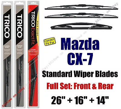 Wiper Blades 3pk Front Rear Standard - Fit 2007-2012 Mazda CX-7 - 30260/160/14A • $33.26