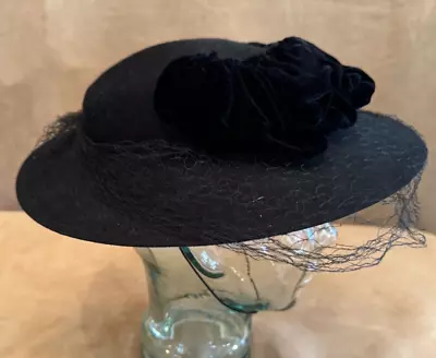 Merrimac USA 100% Wool Vintage Black Cloche Hat Net Women Fashion • $42.50