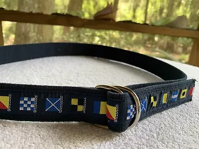 Nautical Flag Embroidered Canvas Belt Silver Double D-Ring Buckle Blue SZ Medium • $26.96