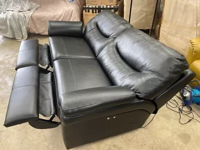 G Plan Washington 3 Seater Capri Black Power Recliner Leather Sofa • £1999.99