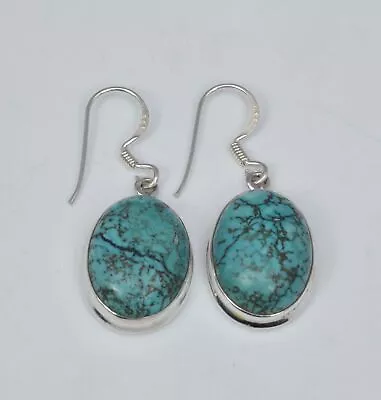 925 Solid Sterling Silver Natural Blue Turquoise Hook Earring-1.3 Inch S475 • $20.99