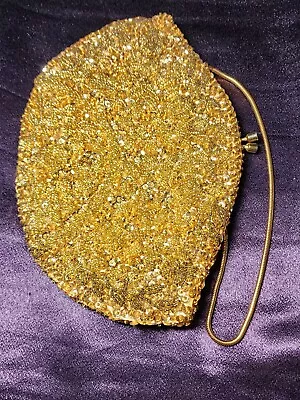 Vtg Hand Beaded Gold Crown Colony Of Hong Kong Clutch Purse Evening 9 In • $19.99