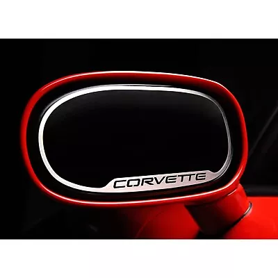 2pc Corvette 1997-04 C5 Stainless Steel Side View Mirror Black Logo Trim • $149.95