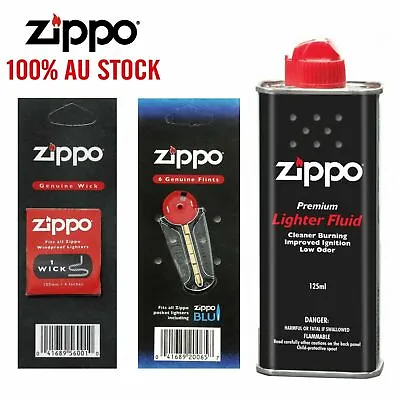 $18 • Buy Zippo Cigarette Genuine Lighter Premium FLUID Petrol Refill 125ml+ Wick + Flints