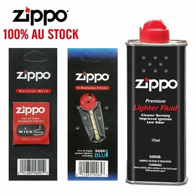 $18 • Buy Zippo Cigarette Genuine Lighter Premium FLUID Petrol Refill 125ml+ Wick + Flints