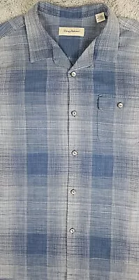 Tommy Bahama Men's XL Silk Blend Camp Shirt Short Sleeve Button-Up Blue Plaid • $21.99