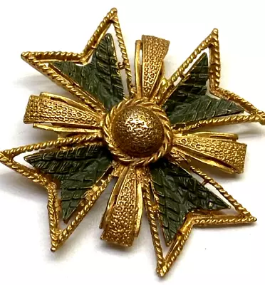 Vintage Gold Tone & Olive Green Maltese Cross Brooch 2  • $14.69