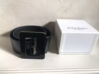 Yves St Laurent Black Patent Leather Belt + Box Approx 29-30 Waist 34 In Length • £170