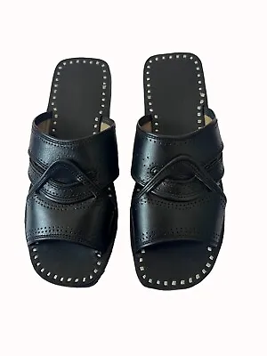 Black Mens Leather Clogs Shoes Handmade Indian Flip Flops Sandals Slippers Flats • £46.79