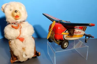 Vintage TN Knitting Bear  Masudaya Loop Plane Working Projects Japan Battery     • $45