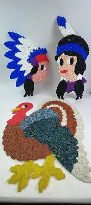 Vintage Kage Indian Boy & Girl & Turkey Melted Plastic Popcorn Thanksgiving A+++ • $89