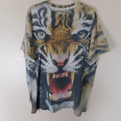 Big Face Tiger Short Sleeve Shirt Adult XL All Over Print Casual Animal Nature • $19.61
