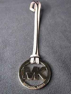 Michael Kors MK Logo Gold/Beige Leather Bag Charm Hang Tag Key FOB • $17.99