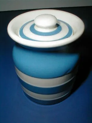 T G Green Blue &White Striped Cornishware Cornish Kitchen Ware Spice Storage Jar • $29.99