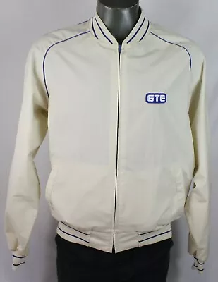 Vintage 70s 80s GTE Telephone Company Creme Bomber Jacket XL Made In USA • $24.74