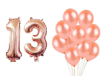 16  Rose Gold Number Foil Balloons Custom Age Birthday With 12  Latex Baloons • $4.97