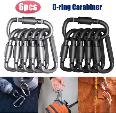 £7.70 • Buy 6pcs Screw Lock Heavy Duty Carabiner Clip Hook Keychain D-Ring Buckle Climbing