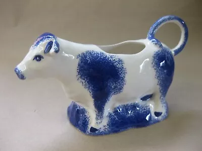 Vintage Moorland Chelsea Works Cow Creamer ~ Blue Sponged Decoration • £19.99