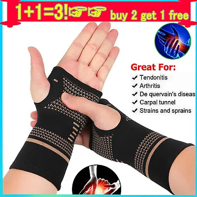 Wrist Support Brace Carpel Tunnel  Hand Sports Right Left Copper Infused Gloves • £3.49