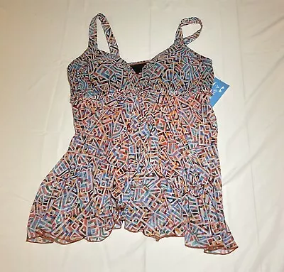 A Shore Fit Women's 18W Beyond Eden Thigh Solutions Mesh V Neck Swimdress NWT • $24