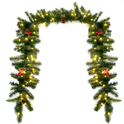 9' Pre-lit Artificial Christmas Garland Red Berries W/ 100 LED Lights & Timer • $42.99