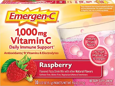 Raspberry Emergen C 1000Mg Vitamin C Powder B Vitamins Immune Support 30 Packets • $8.38