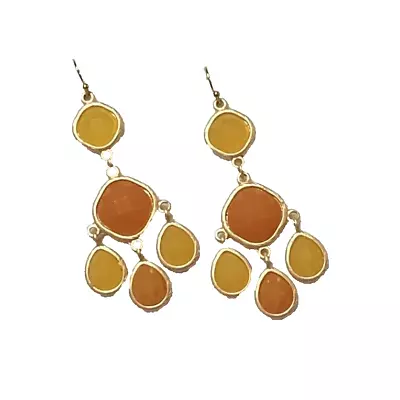 Flashy Dangle Earrings Orange Yellow Gems Gold Tone Gypsy Hippie Spring Fashion • $9.99