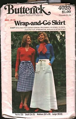 4025 Vintage Butterick Sewing Pattern 1970s Misses Wrap And Go A Line Skirt Sml • $5.59