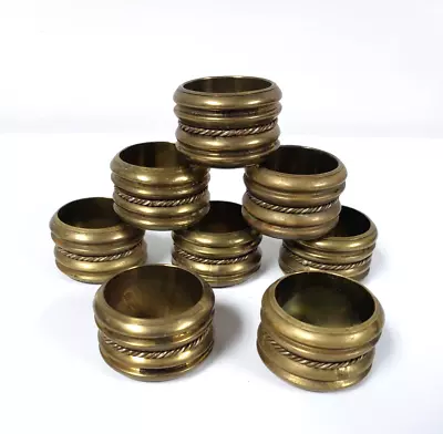 Vintage MCM Set Of 8 Brass Napkin Rings Copper Brass Rope Accent • $12