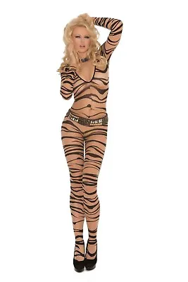 £21.99 • Buy Elegant Moments Long Sleeve Open Crotch Zebra Black/Nude Bodystocking Body