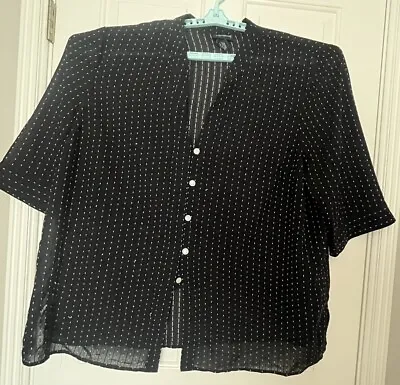 Maggie Barnes 3XL Plus Size Blouse Black/white W/collar Button Up 3/4 Sleeves • $12.95