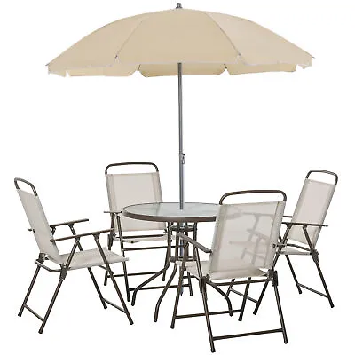 Outsunny 6PC Garden Dining Set Outdoor Furniture Folding Chairs Table Parasol • £109.99