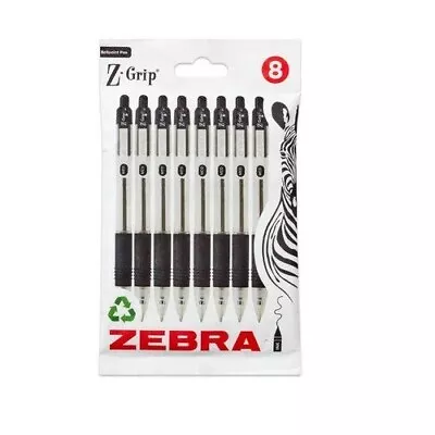 Zebra Z Grip Retractable Black Ballpoint Ball Pen  1.0mm Medium Pack Of 8 UK • £4.99