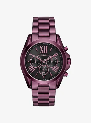 New Michael Kors MK6398 Bradshaw Chronograph Black Dial Purple Unisex Watch • $187.50