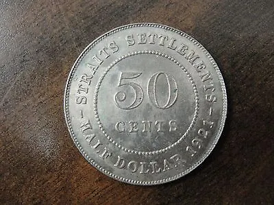 1921 Straits Settlements Silver 50 Cent Coin • $30