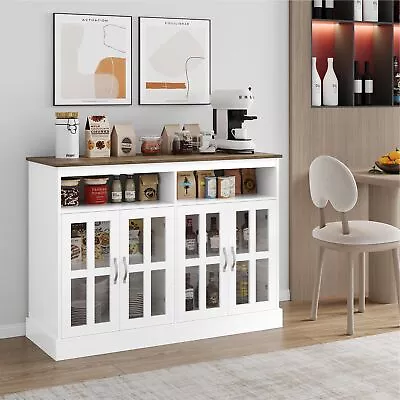 47.2” Farmhouse Buffet Cabinet With Storage Coffee Bar Cabinet With Glass Do... • $262.58