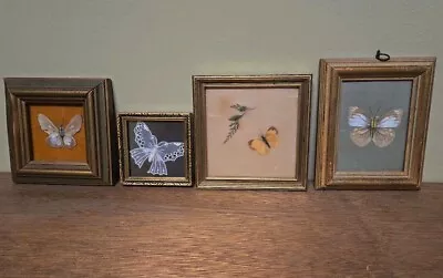 Vintage Framed 3- Real Mounted Butterfly Wings & 1- Framed Fabric Lace Butterfly • $35