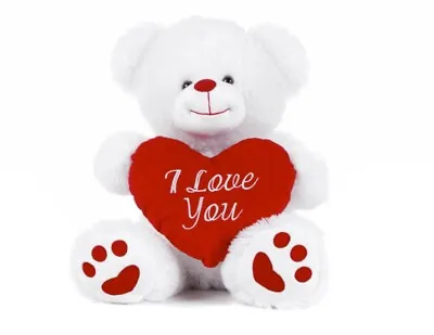 New 10  White I Love You Valentine's Teddy Bear Soft Plush Toy • £9.99