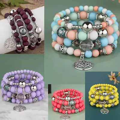 Stack Layering Beads Wrap Bracelet W/ Charms Bohemian Stretch Multi-Color Unisex • $10.95