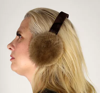 New Pastel Mink Fur Ear Muffs Velvet Band Efurs4less • $29.99