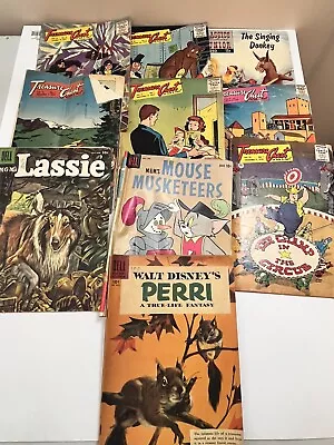 Lot 10 Vtg Dell Treasure Chest Singing Donkey Lassie Perrie Comics 1950's-60's • $8.49