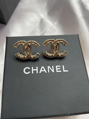 Authentic Chanel Enamel Earrings Pink Cc Logo Stud • $500