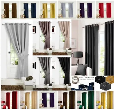 £26.99 • Buy Thermal Thick Blackout Curtains Ring Top Eyelet Ready Made Pair Energy Saving 