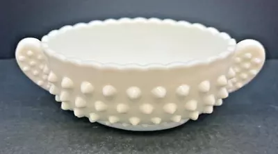 Vintage Fenton White Milk Glass Hobnail Handled Sugar Bowl • $12.97