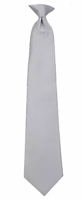 Men's Silver Big & Tall Solid XL Clip-On Necktie Business Formals Weddings Proms • $15.95