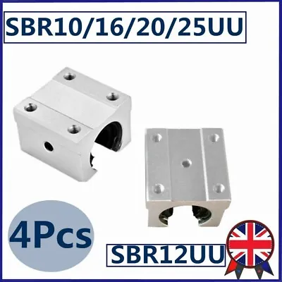 4Pcs SBR10/12/16/20/25UU Aluminum Open Linear Motion Bearing Slide Linear Rail • £15.80