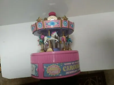 Vintage 1997 Moose Mountain Wind Up Musical Carousel Jewelry Box • $12