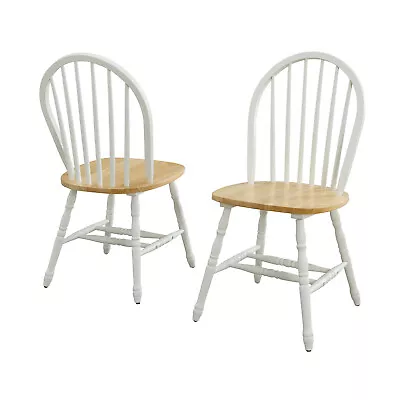 Set 2 Windsor Dining Chairs Oak White Finish Wood High Back Kitchen Furniture • $144.29