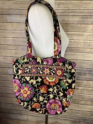Vera Bradley Suzani Holiday Tote Shoulder Bag Purse Black Floral Quilted • $22.40