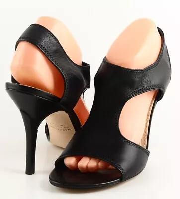$150 MAXSTUDIO SADIE Black Leather Designer Side Zipper Open Toe Sandals 9.5 • $54.99
